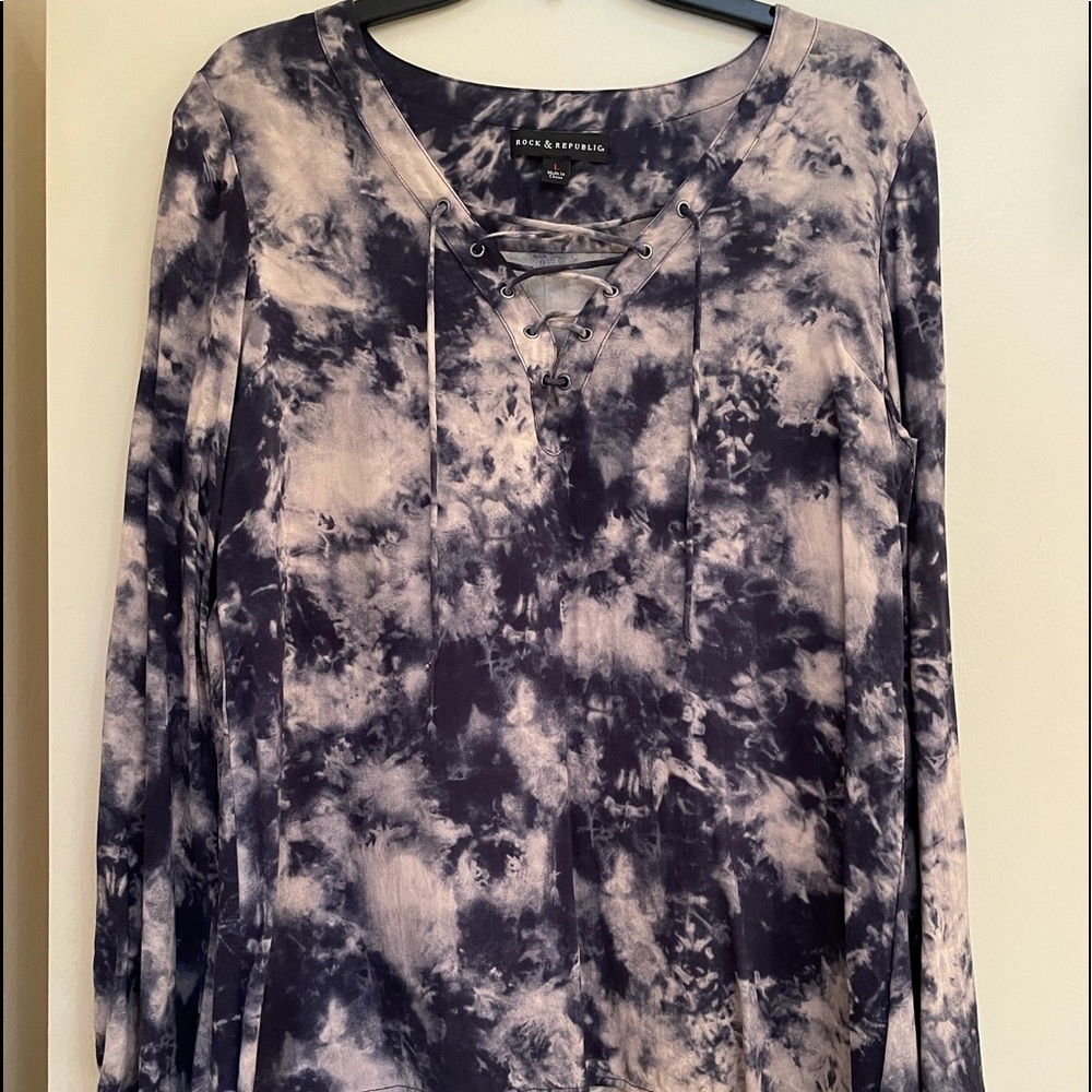 Rock & Republic Tie Dye Lace up Blouse